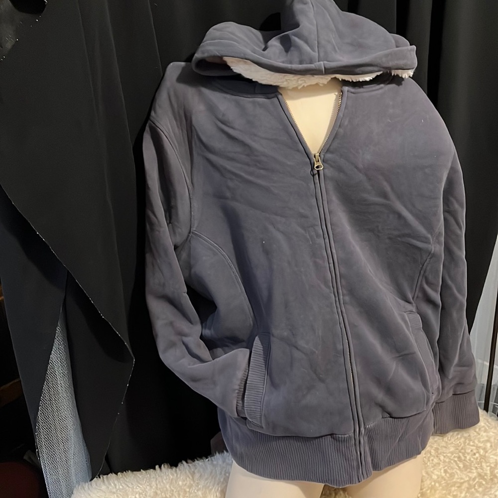 Faux fur lined hoodie.